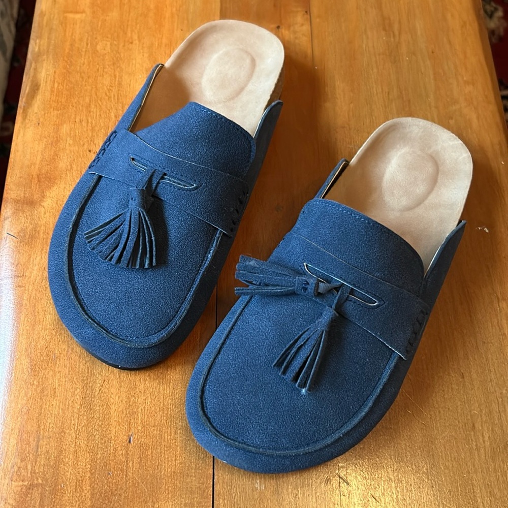 Women's Faux Suede Mules, Tassel Flat Loafer- New